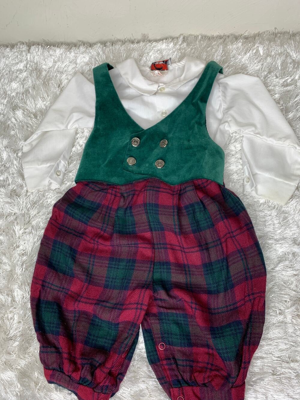 Vintage Good Lad Holiday Plaid Velvet Classic Two Piece Set Sz 24 month